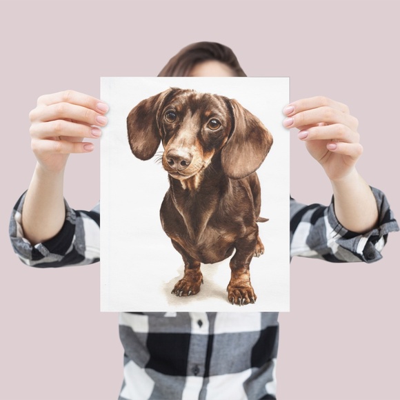 Watercolor Dachshund Dog Portrait Art Print – Unframed Fine Art Poster - Picture 4 of 5